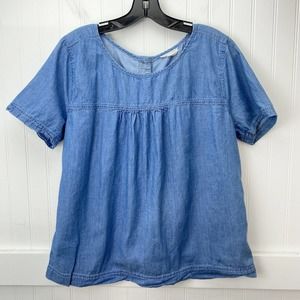 Caslon Denim Top Sz Medium Cotton Lightweight Short Sleeve Button Back Shirt